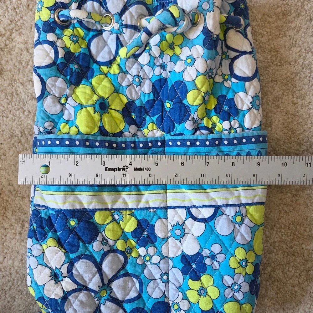 Vera Bradley Milli‎ Floral Quilted Cotton Drawstring Backpack Blue Green White